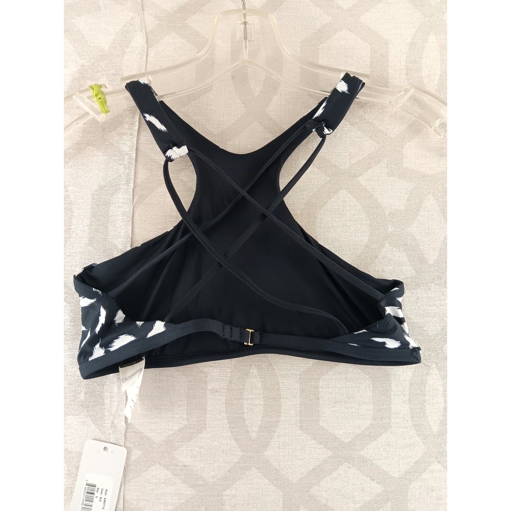 L Space by Monica Wise Black White Print Cross Back Halter‎ Bikini Top S - Picture 8 of 9